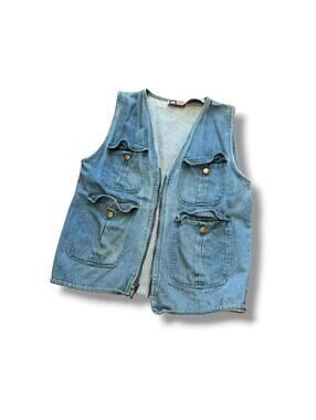 Denim Multi-Pocket Fisherman Zip Up Vest